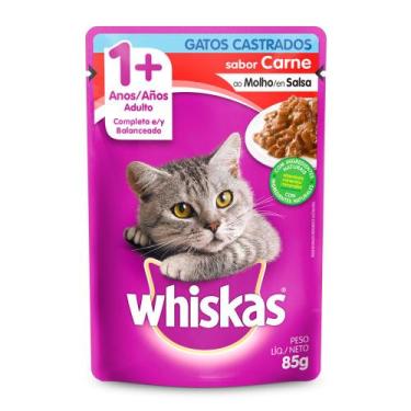 Imagem de Ração Úmida Para Gatos Whiskas Adultos 1+ Anos Castrados Sabor Carne E