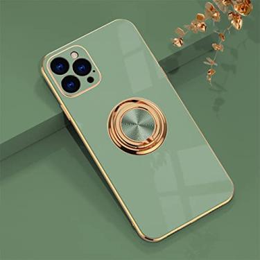 Imagem de Capa de silicone de chapeamento de luxo para iphone 13 12 11 pro xs max mini se x xr 7 8 plus suporte de anel de metal simples suporte capa de telefone macia, verde, para i7 plus i8 plus