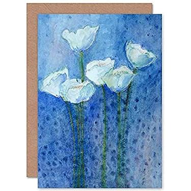Imagem de Fine Art Prints CPDT0003 Tulipas brancas flor em cartão de felicitações azul com envelope dentro de qualidade premium