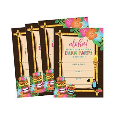 Imagem de 50 convites de festa de verão Tiki Hawaiian Luau para crianças, adolescentes e adultos, convites de convites de aniversário de verão para meninos e meninas, convites de churrasco floral para reuniões de família