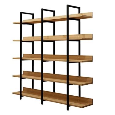 Imagem de KIZQYN Estante de livros prateleira estante parede sala de estar piso prateleira multicamadas armário em camadas rack de exibição rack de aço madeira ferro forjado estante de arte (cor: 13)