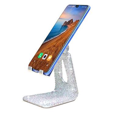 Imagem de Carchile Suporte de celular ajustável com strass cintilante, suporte de telefone para mesa, suporte de mesa, suporte de telefone para mesa, base compatível com iPhone Samsung Smart Phone iPad (prata)