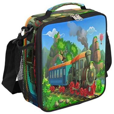 Imagem de Lancheira infantil com trem a vapor isolado lancheira para meninas meninos, bolsa de preparação de refeições congelável com alça de ombro recipiente de almoço à prova d'água para piquenique de escritório escolar