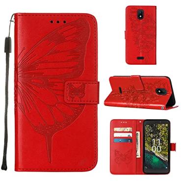 Imagem de Capas de telefone borboleta em relevo Nokia C100 C200 C 100 C 200 Capa de couro com slots de cartão impressos clipe de carteira para celular de negócios Nokia C100 C200 Capas (vermelho, Nokia C100)