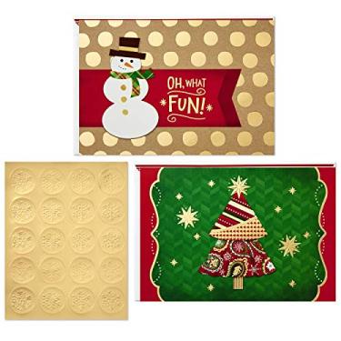 Imagem de Hallmark Conjunto de cartões de Natal, boneco de neve e árvore de Natal (40 cartões com envelopes e selos dourados)