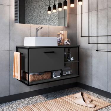 Imagem de Gabinete Suspenso com Cuba Angel 1 PT Preto e Grafite 80 cm