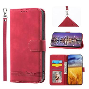 Imagem de Capa para celular Samsung Galaxy A53 A 53 A5 3 Samsung A53 carteira de celular com aba premium carteira de couro PU alça de pulso com bolso para cartão de crédito (vermelho, para Galaxy A53)