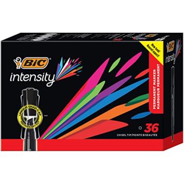 Imagem de BIC Marcador permanente de intensidade, estilo tanque, ponta de cinzel – caixa com 36 marcadores pretos