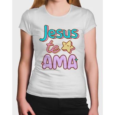 Imagem de Camiseta Feminina Frase Jesus Te Ama Colorido