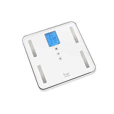 Imagem de balanças eletrônicas escala de gordura inteligente lcd fundo azul branco backlight display grande eletrônico