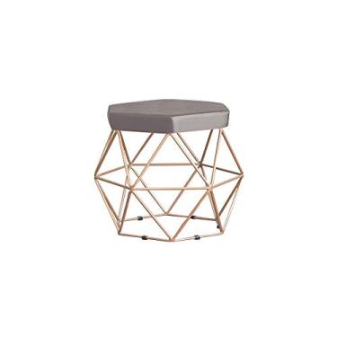 Imagem de Puff Decorativo Base Gold Elsa Veludo Cinza - Gran Belo