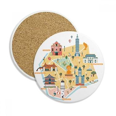 Imagem de TaiPei Mapa Atrações Eluanbi Lighthouse Porta-copos Caneca de proteção de mesa Pedra absorvente
