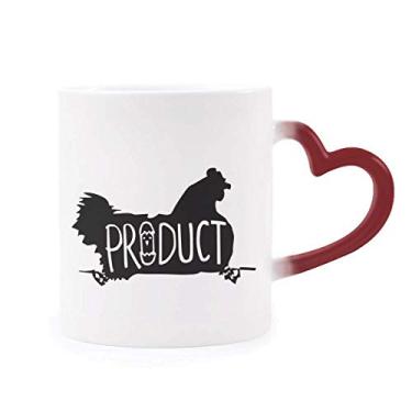Imagem de Caneca de grés preta com contorno de animal de galinha natural sensível ao calor vermelha que muda de cor
