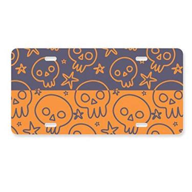 Imagem de DIYthinker Placa de licença para decoração de Halloween caveira desenho animado placa de carro etiqueta de aço inoxidável