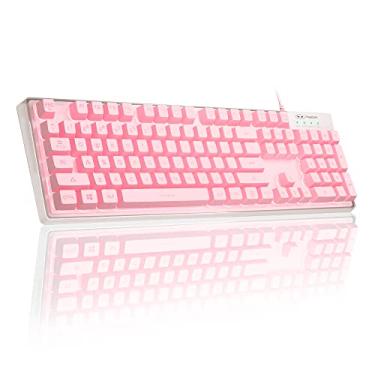 Imagem de MageGee Teclado para jogos, teclado para jogos retroiluminado com 7 cores sólidas com caixa transparente e teclas de disparo duplo, teclado ergonômico K1 à prova d'água com 104 teclas iluminadas para