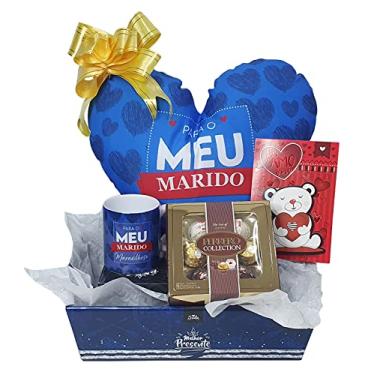 Imagem de Presente para marido Almofada Caneca Para dia dos Namorados Cesta com Caixa de Chocolate Ferrero Rocher Collect Kit de Presente