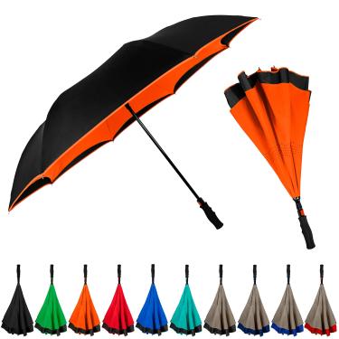 Imagem de Guarda-chuva invertido inversa grande de 122 cm à prova de vento invertido – Dossel de camada dupla leve para viagens para mulheres e homens, fecho reverso portátil, Laranja, Full Size Inverted