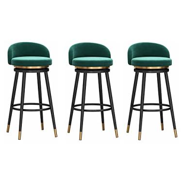 Imagem de Cadeiras de jantar cadeiras de sala de jantar banco de bar conjunto ajustável de 3, banco de altura de balcão cadeira de bar giratória estofada de veludo com moldura de metal preto para cozinha ilha sala de jantar pátio tudo está bem