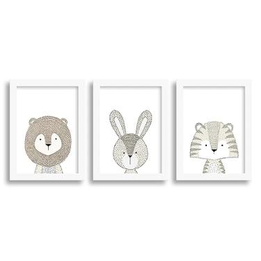 Imagem de Quadro para quarto de bebê - Leão, Coelho e Tigre (23x33cm)