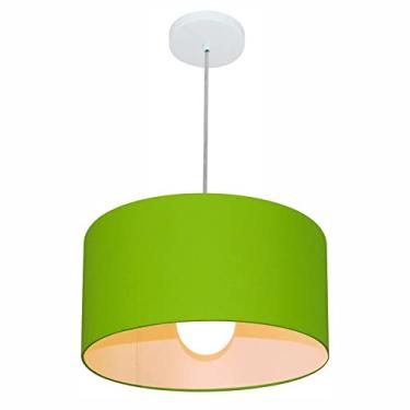 Imagem de Lustre Pendente Cilíndrico Cúpula Tecido 40x21 cm, Vivare Iluminação, Pendente4031 VL, Verde, Médio