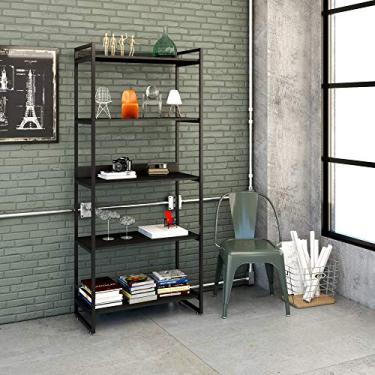 Imagem de Estante Multiuso 5 Prateleiras 187x80cm Estilo Industrial, Compace, Kuadra, Preto Ônix/Est.Preta