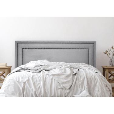 Imagem de Cabeceira Queen Estofada para Cama Box com Tachas 160x60cm Reta Luxo Dupla Cinza/Fumê