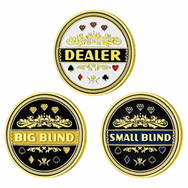 Imagem de LuluCircle Botão de revendedor, small blind, big blind, protetor de pôquer, presentes de pôquer para homens, acessórios de pôquer, fichas de pôquer com estojo de plástico (marcador de posição), 3