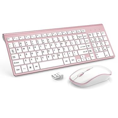 Imagem de Mouse teclado sem fio, teclado e mouse de computador sem fio fino 2,4 G, ergonômico, compacto, tamanho completo perfeito, Rosy Gold, keyboard size is 5.5 * 2.16 * 14.6in