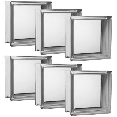 Imagem de Kit 6 Tijolos Bloco De Vidro Incolor Liso 19X19X8 Tradestar