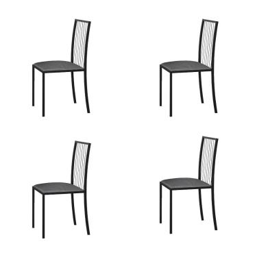 Imagem de Conjunto 4 Cadeiras Atos Linho Cinza/Preto MDecor