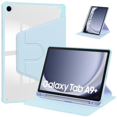 Imagem de Estojo protetor à prova de choque Capa traseira transparente compatível com Samsung Galaxy Tab A9 Plus SM-X210/SM-216/SM-X218 11 polegadas com suporte para caneta, suporte giratório de 360 ​​graus Fol