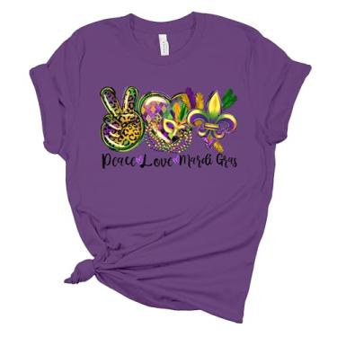 Imagem de Camiseta feminina Mardi Gras Peace Love Mardi Gras camiseta manga curta, Roxa, 4G