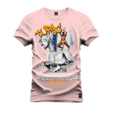Imagem de Camiseta Plus Size Premium Estampada Algodão Confortável Tupac Nude Rosa G3