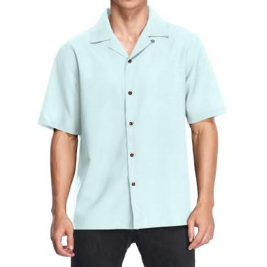 Imagem de Camisa masculina havaiana folgada casual de botão camisa de manga curta Aloha Beach Shirt, Ciano claro, azul-piscina, P