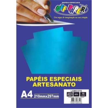 Imagem de Papel Laminado Lamicote Azul 250G Com 10 Folhas Off Paper
