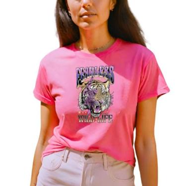 Imagem de Camiseta Feminina T-shirts Blusinhas Tigre Raio Roxo Camisa Onça Plus Size GuGi CF01-006 (Rosa, G2)