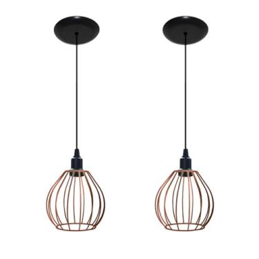 Imagem de Kit 02 Lustres Pendente Aramado Modelo Balão - Ideal para cabeceira de cama, bancada, balcão, sala (Cobre)