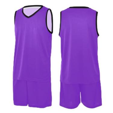 Imagem de CHIFIGNO Camiseta de basquete com bolinhas rosa choque para adultos, camiseta de futebol PP-3GG, Azul, violeta, 3G