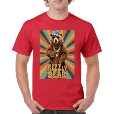Imagem de Camiseta divertida Rizzly Bear Charisma Pun Charming Meme Grizzly Flirting Smooth Talker Dating Confidence Camiseta masculina, Vermelho, 3G