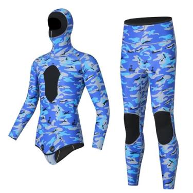 Imagem de Bestgift Roupa de mergulho Split 3 mm Deep Snorkeling fato de natação surf camuflagem azul G