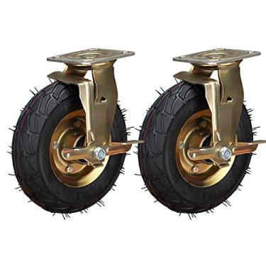 Imagem de 2 peças de rodas giratórias de borracha resistentes, pneus resistentes preenchidos a ar de 20,3 cm e 25,4 cm, com placa superior giratória 7,5 x 11,4 cm, para carrinho de mão/carrinho de ferramentas