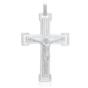 Imagem de Pingente Crucifixo Com Cristo Em Relevo E Lenho Com Rebaixos Prata - T