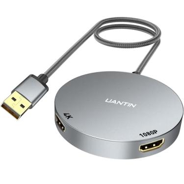 Imagem de UANTIN Adaptador USB 3.0 para Dual HDMI Display estendido | Adaptador de placa gráfica de vídeo universal de alumínio 4K/1080p para Mac OS e Windows, divisor USB para 2 HDMI para laptop, desktop e