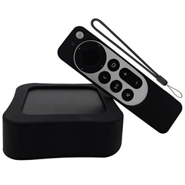 Imagem de Capa para Apple TV 4K e controle remoto Siri 3ª geração, antiderrapante, à prova de choque e à prova de quedas com cordão (preto)