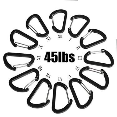 Imagem de Mini mosquetão ABCOOL com clipes para chaveiro – Pequeno mosquetão de alumínio durável de liberação rápida, trava automática em forma de D, mola carregada, clipe para portão de arame para casa, RV, acampamento, pesca, caminhadas, viagens e esportes ao ar livre, Preto, Mini