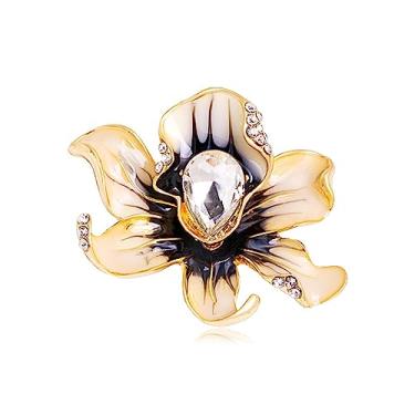 Imagem de Broche de flor de peônia esmaltada vintage planta peônia terno de lapela broche de cristal broche broche joias para mulheres, Metal, Cristal