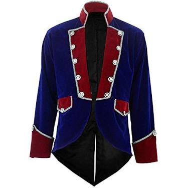 Imagem de Sxfashbrd Blazer masculino de veludo slim fit jaquetas smoking gótico steampunk vitoriano casaco casaco terno para homens, Azul royal/C, G