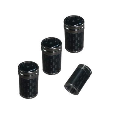 Imagem de Ziciner 4 peças tampas de tampa de haste de válvula de pneu, parafusos de tampa de ar da haste da roda do aro automático de fibra de carbono, acessórios exteriores universais do carro para veículos, motocicletas, bicicletas (normal, preto)