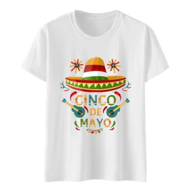 Imagem de Camiseta feminina Summer De Mayo com estampa gráfica de manga curta, festival, festa mexicana, I - Branco, M