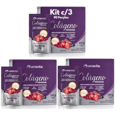 Imagem de Colágeno Verisol Para Pele Cabelo e Unhas - Kit 3x Colágeno Hidrolisado Verisol Sanavita 60 sachês - Saúde da Pele Cabelo e Unhas (Kit 3x Red Berries)